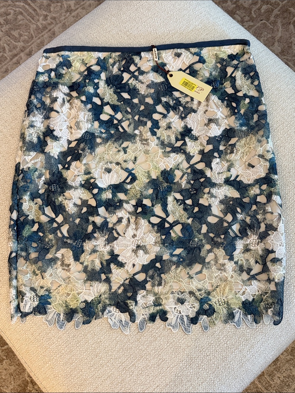 Lace Overlay Pencil Skirt in Dark Teal and Cream